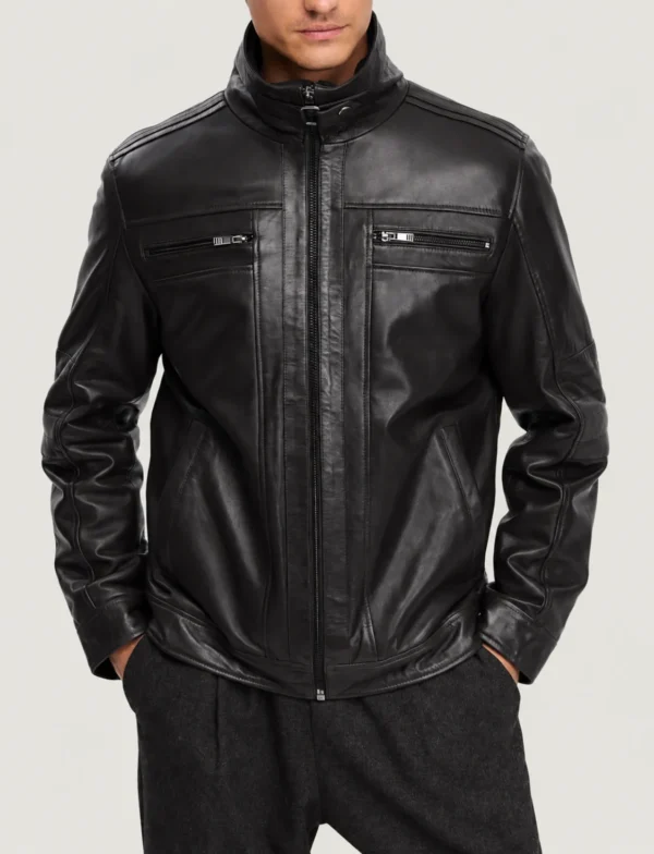Crail Twin-Zip Dark Brown Leather Moto Jacket