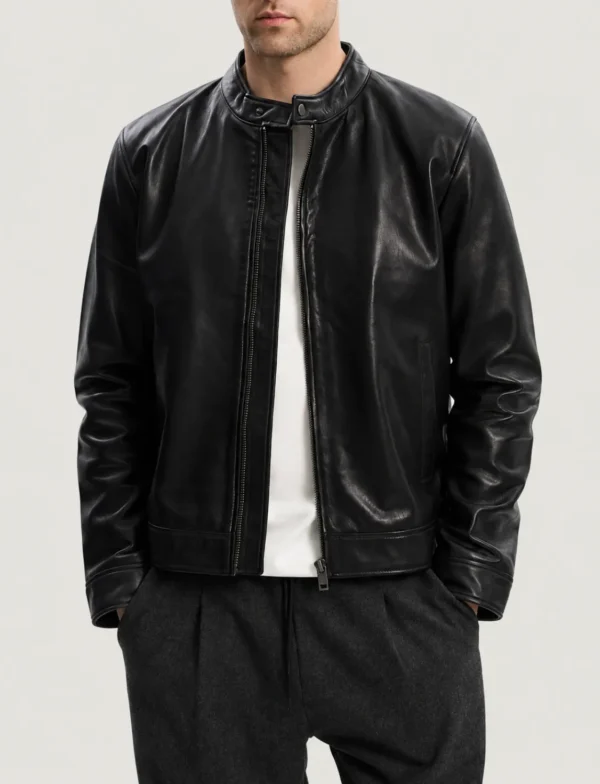 Dornoch Minimalist Black Leather Café Racer Jacket