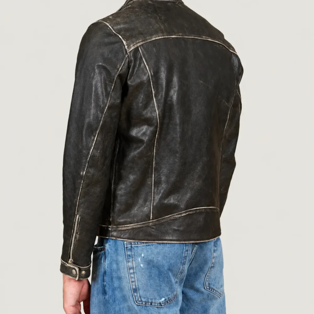 Kilcreggan Distressed Black Four-Zip Leather Café Racer Jacket