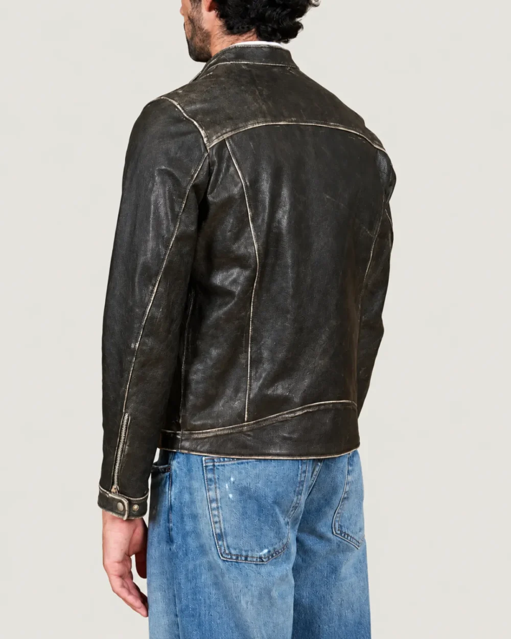 Kilcreggan Distressed Black Four-Zip Leather Café Racer Jacket