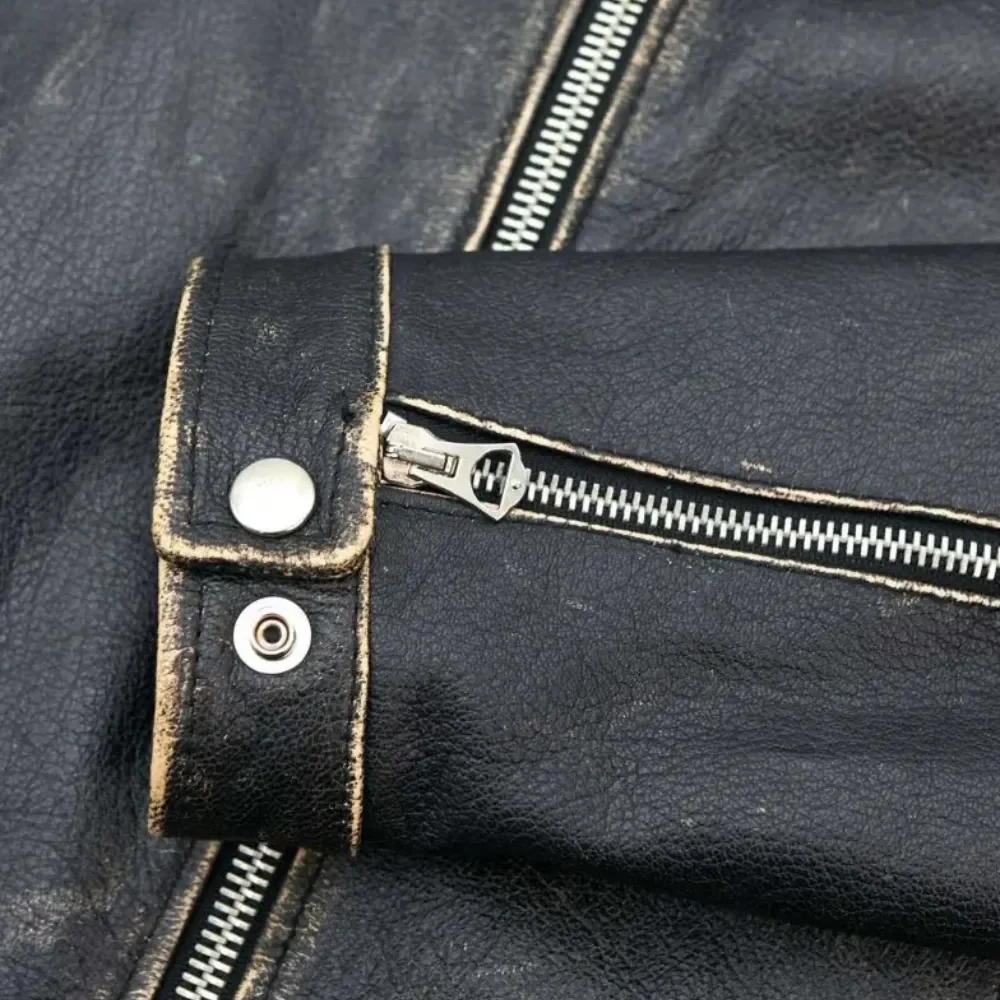 Kilcreggan Distressed Black Four-Zip Leather Café Racer Jacket