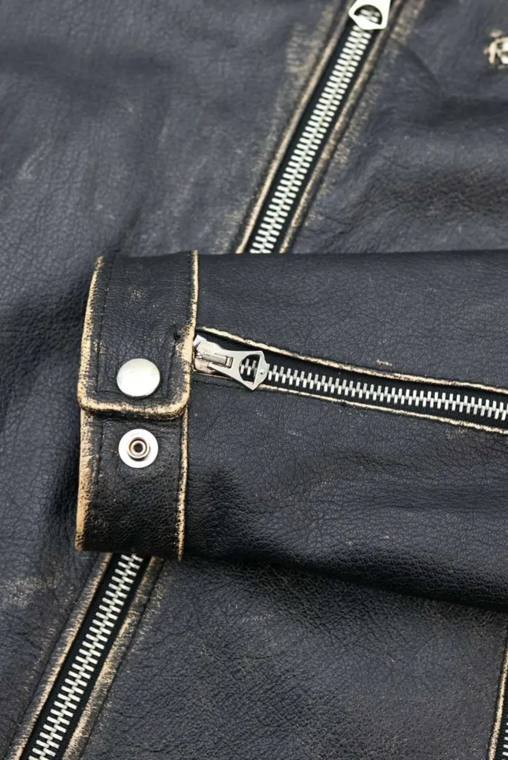Kilcreggan Distressed Black Four-Zip Leather Café Racer Jacket