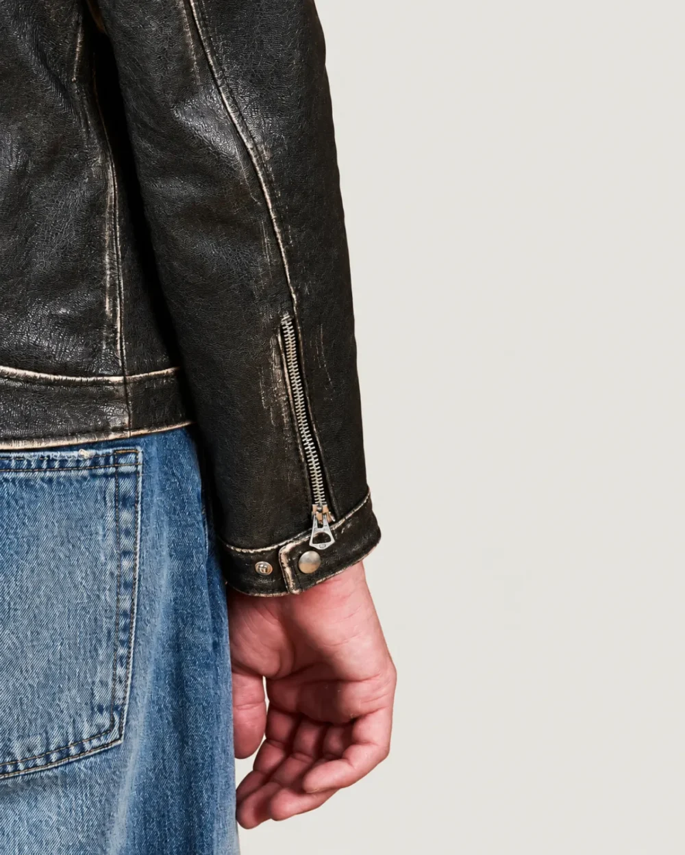 Kilcreggan Distressed Black Four-Zip Leather Café Racer Jacket