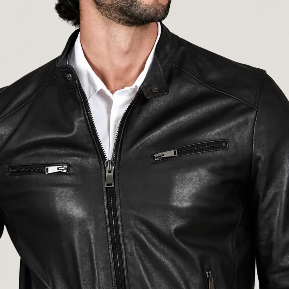 Kilcreggan Four-Zip Black Leather Café Racer Jacket