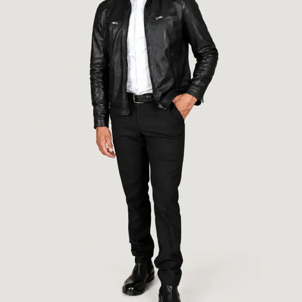 Kilcreggan Four-Zip Black Leather Café Racer Jacket