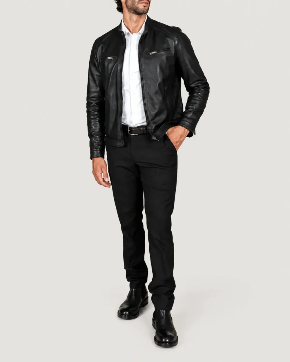 Kilcreggan Four-Zip Black Leather Café Racer Jacket
