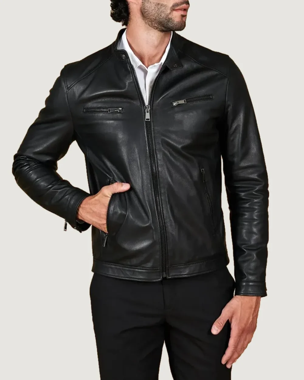 Kilcreggan Four-Zip Black Leather Café Racer Jacket