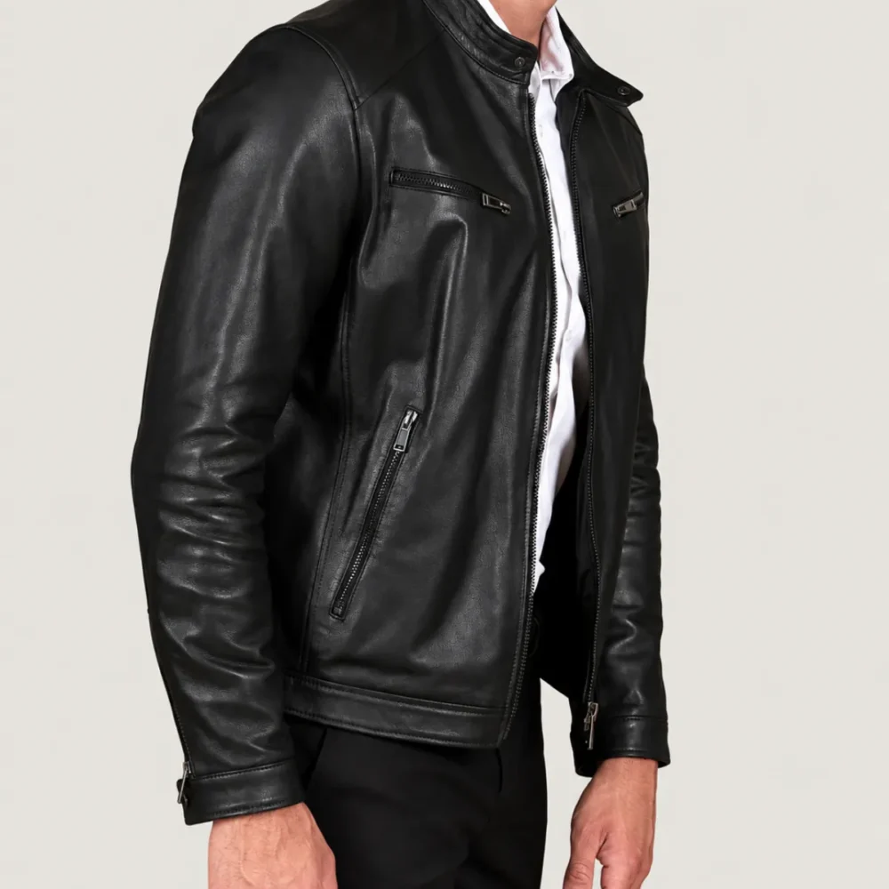 Kilcreggan Four-Zip Black Leather Café Racer Jacket