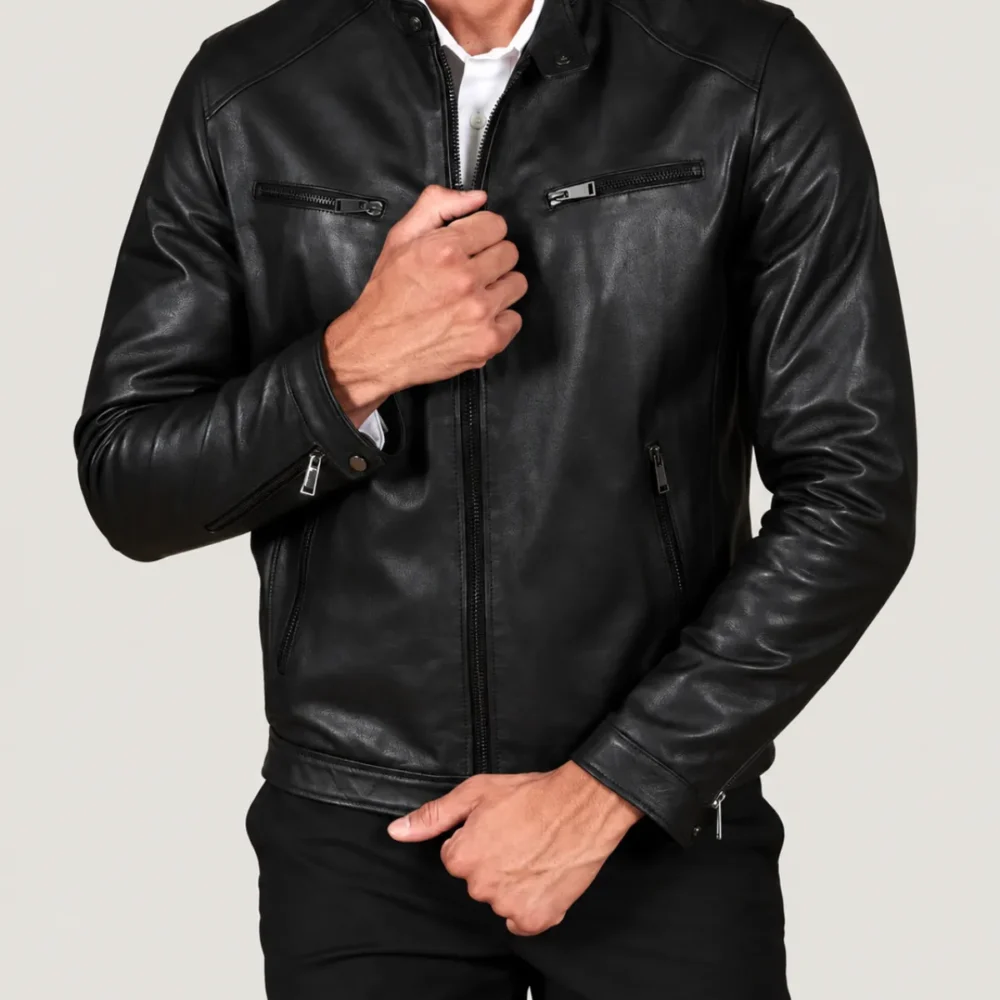 Kilcreggan Four-Zip Black Leather Café Racer Jacket