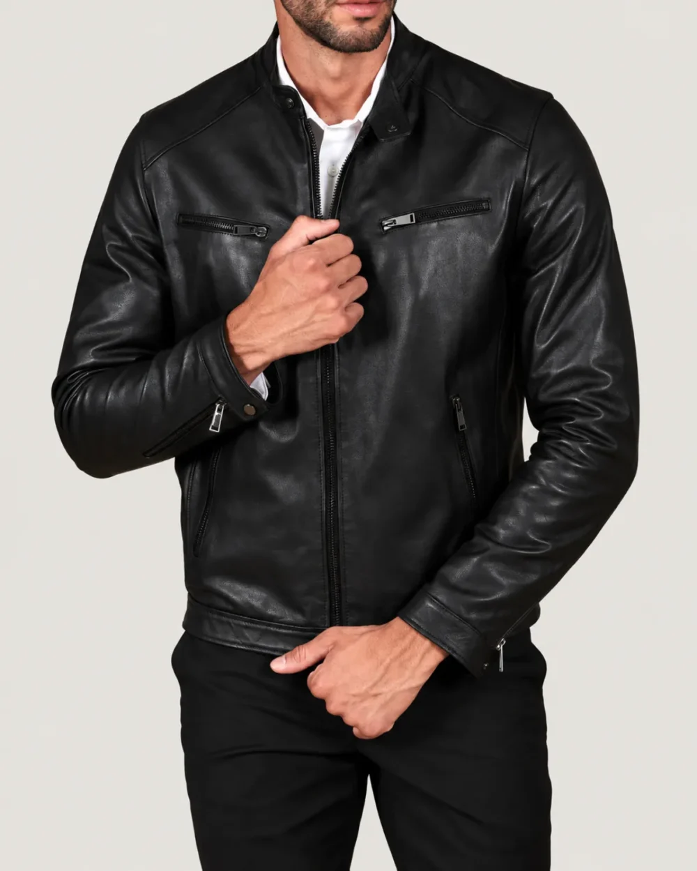 Kilcreggan Four-Zip Black Leather Café Racer Jacket
