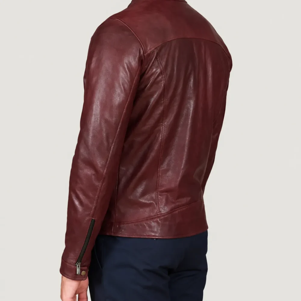 Kilcreggan Four-Zip Burgundy Leather Café Racer Jacket