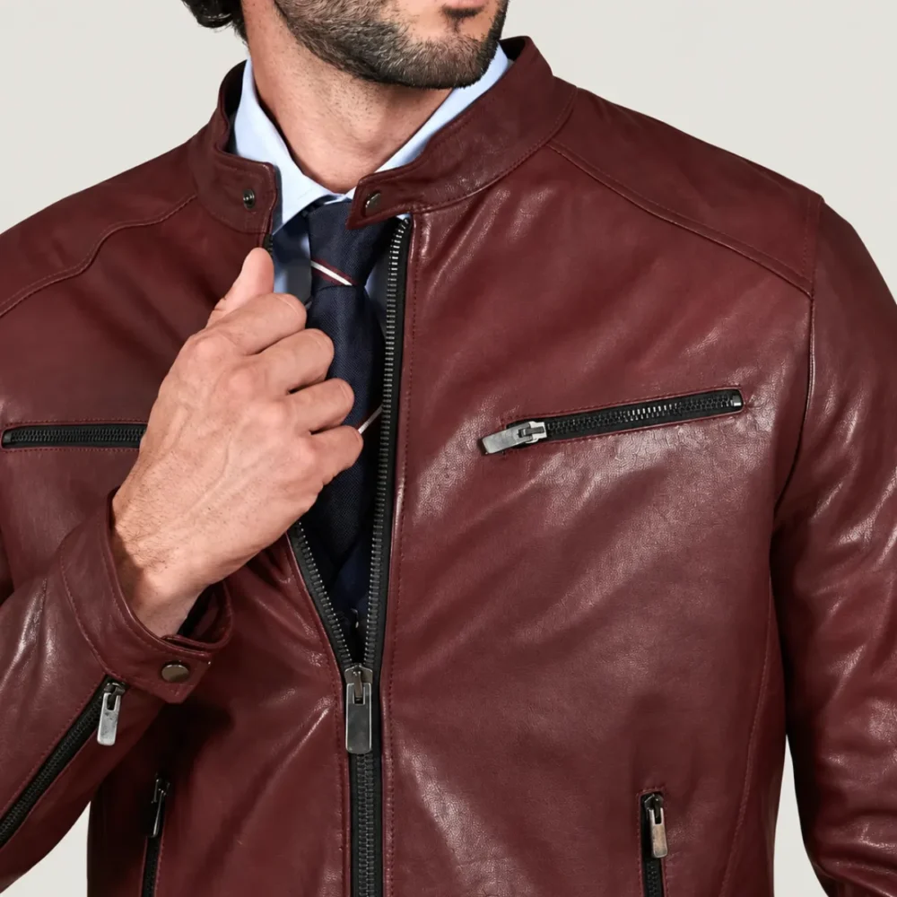 Kilcreggan Four-Zip Burgundy Leather Café Racer Jacket