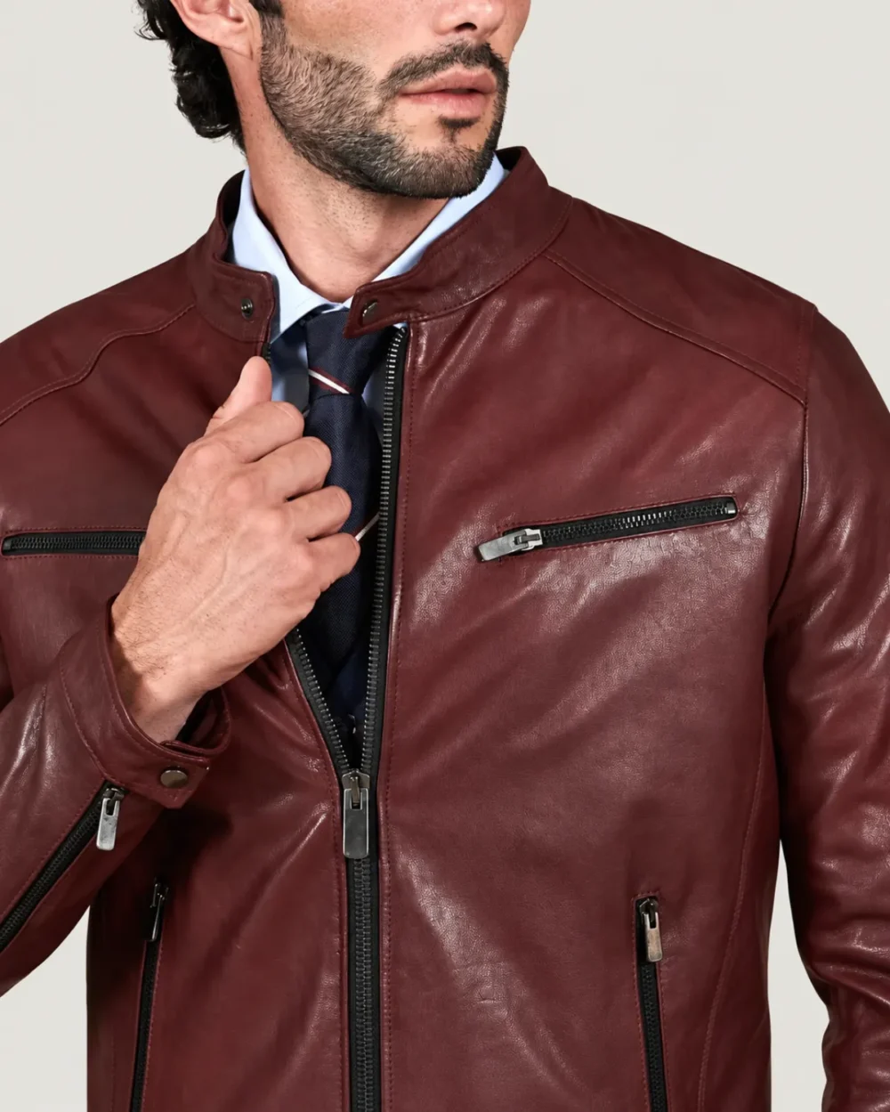 Kilcreggan Four-Zip Burgundy Leather Café Racer Jacket