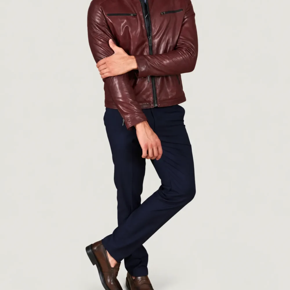 Kilcreggan Four-Zip Burgundy Leather Café Racer Jacket