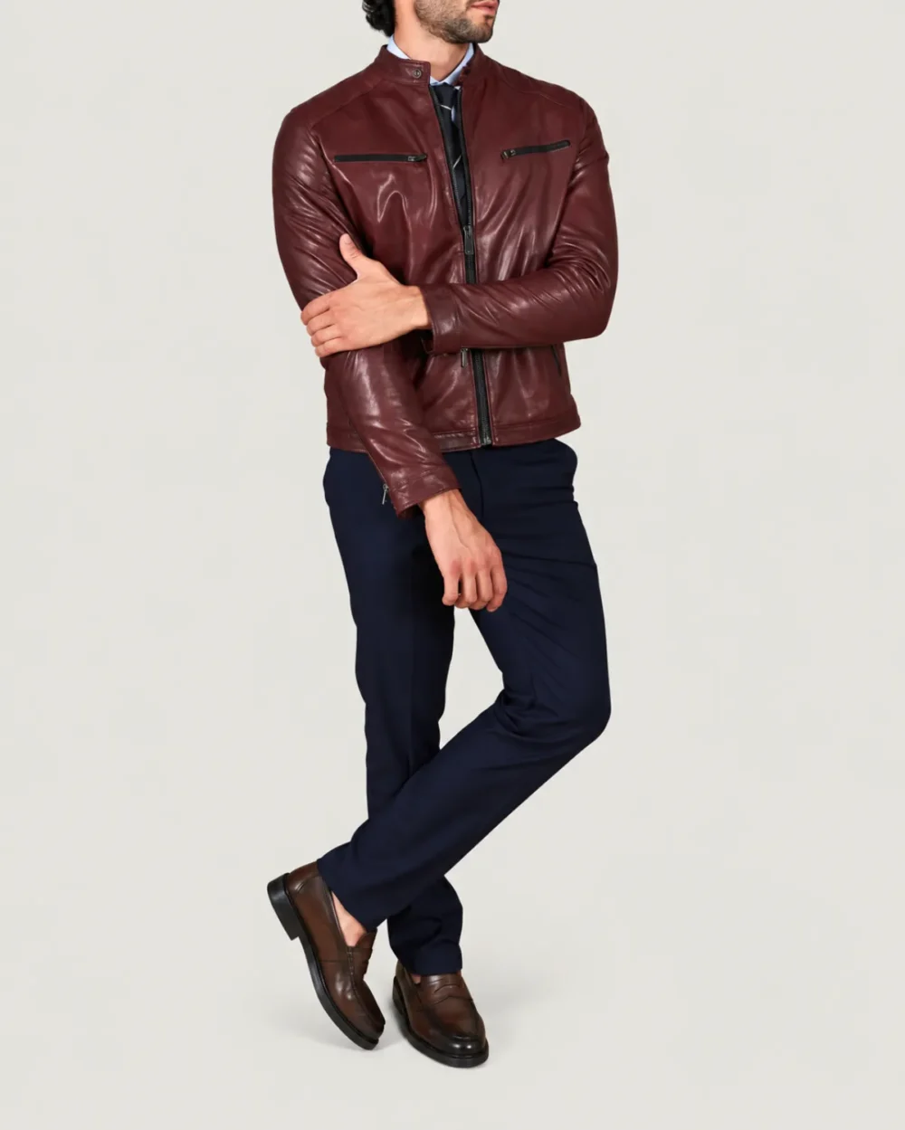 Kilcreggan Four-Zip Burgundy Leather Café Racer Jacket