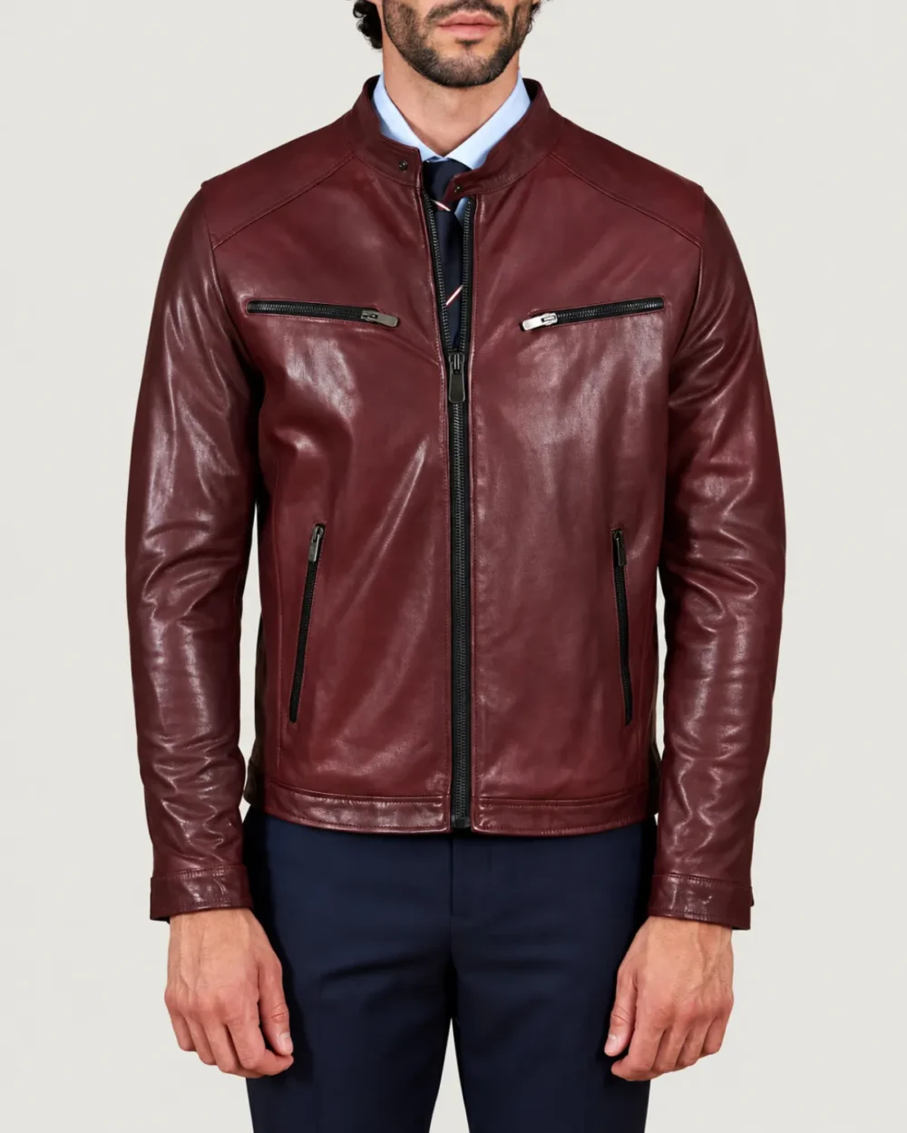 Kilcreggan Four-Zip Burgundy Leather Café Racer Jacket