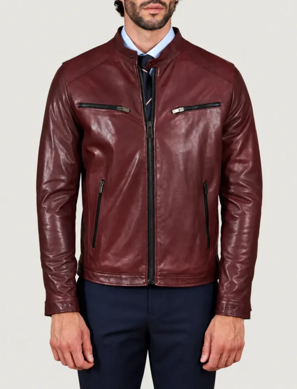 Kilcreggan Four-Zip Burgundy Leather Café Racer Jacket