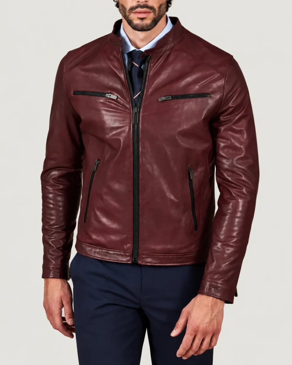 Kilcreggan Four-Zip Burgundy Leather Café Racer Jacket