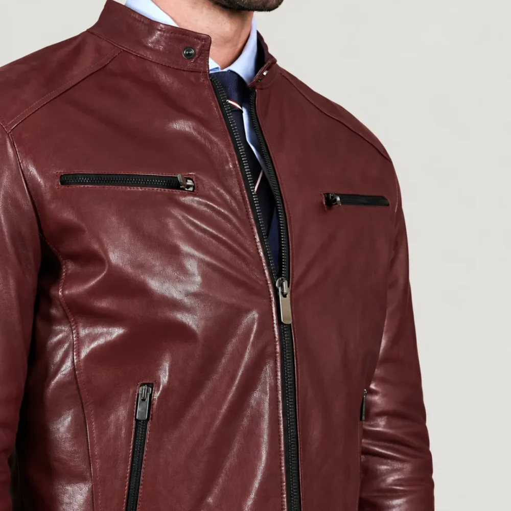 Kilcreggan Four-Zip Burgundy Leather Café Racer Jacket