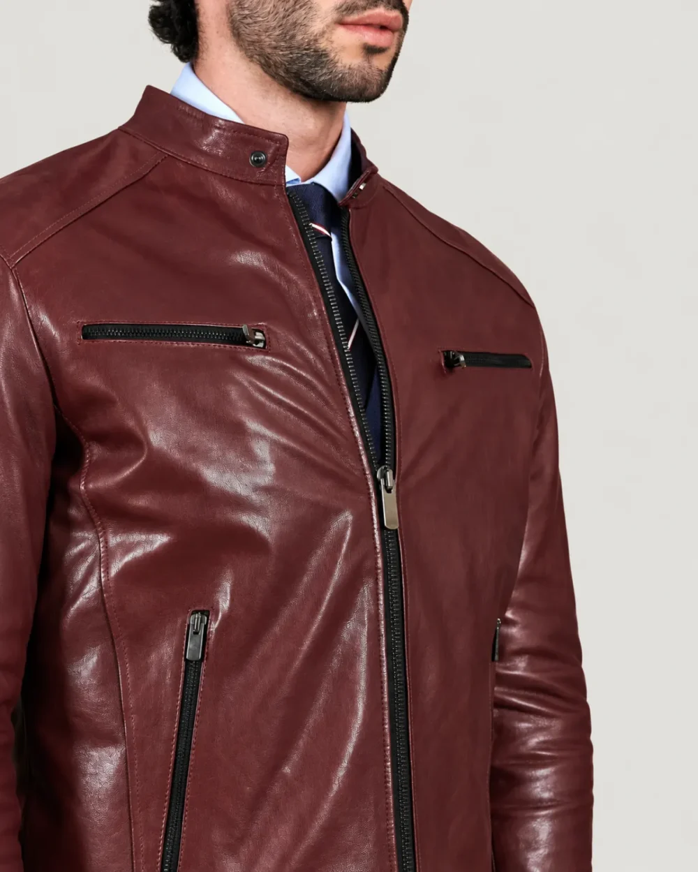 Kilcreggan Four-Zip Burgundy Leather Café Racer Jacket