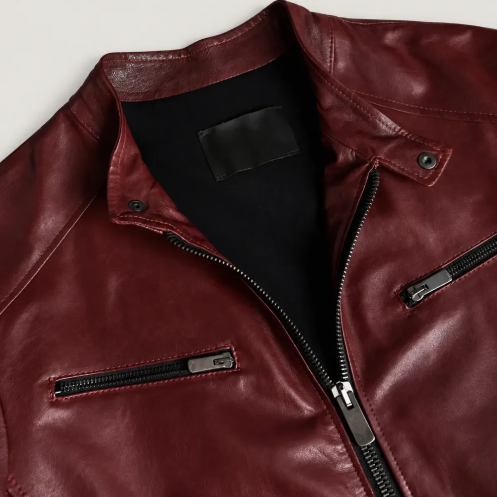 Kilcreggan Four-Zip Burgundy Leather Café Racer Jacket