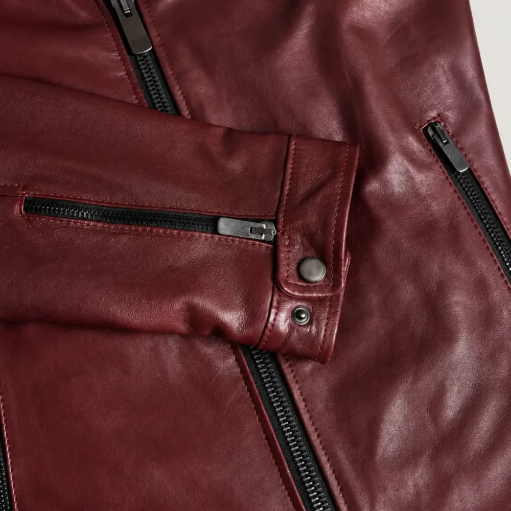 Kilcreggan Four-Zip Burgundy Leather Café Racer Jacket