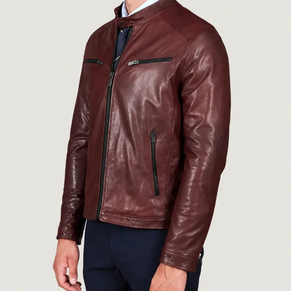 Kilcreggan Four-Zip Burgundy Leather Café Racer Jacket