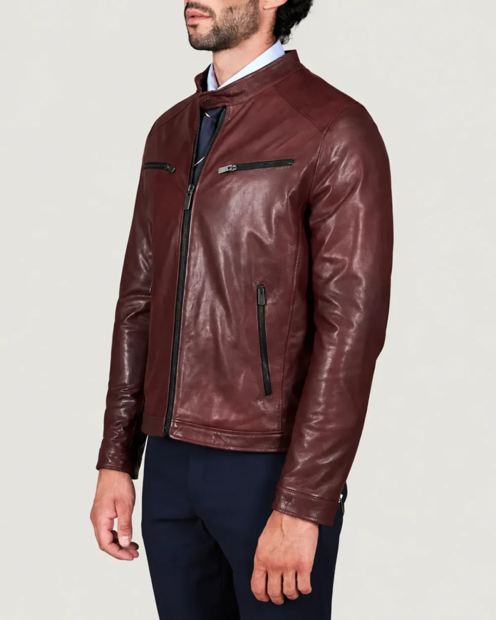 Kilcreggan Four-Zip Burgundy Leather Café Racer Jacket