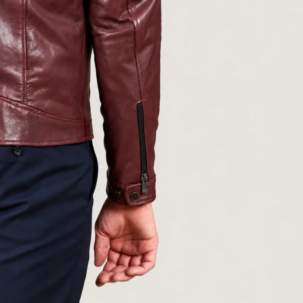 Kilcreggan Four-Zip Burgundy Leather Café Racer Jacket