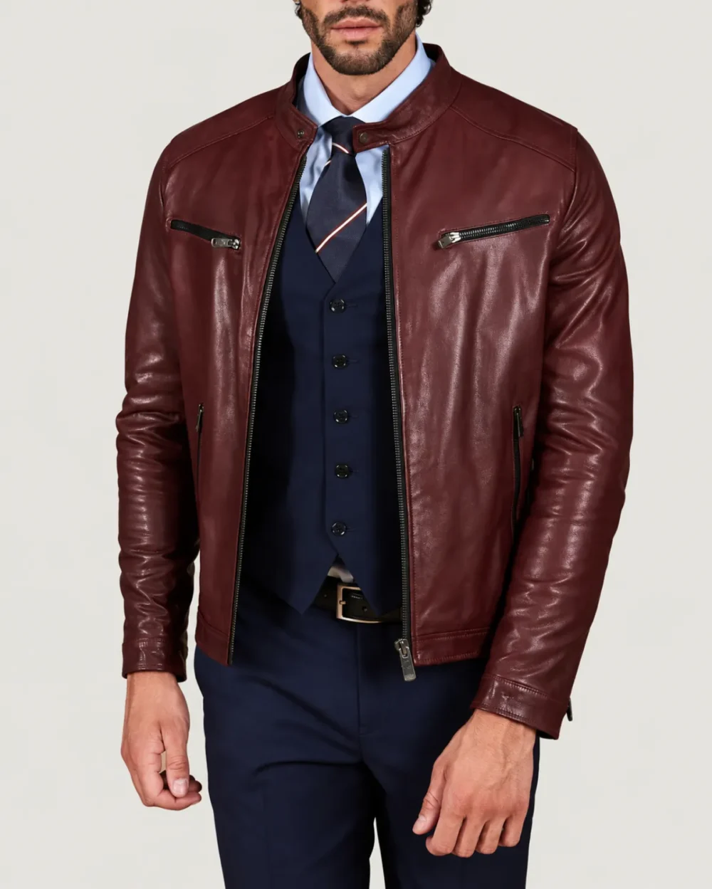 Kilcreggan Four-Zip Burgundy Leather Café Racer Jacket