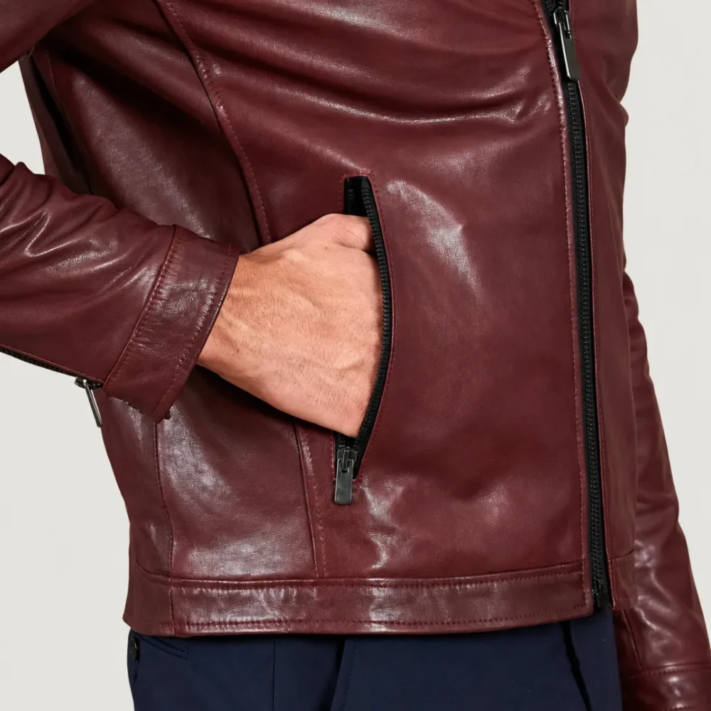 Kilcreggan Four-Zip Burgundy Leather Café Racer Jacket