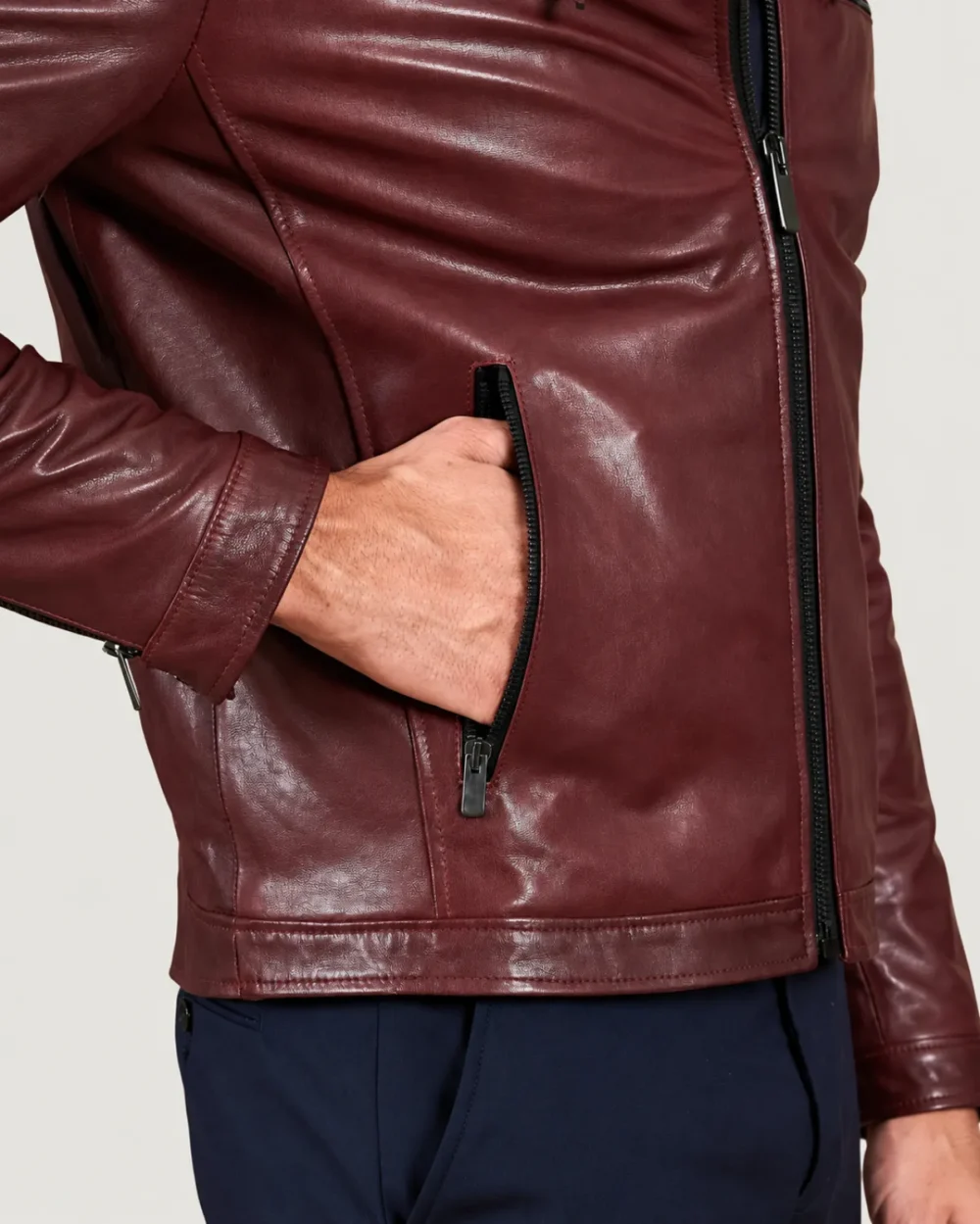 Kilcreggan Four-Zip Burgundy Leather Café Racer Jacket