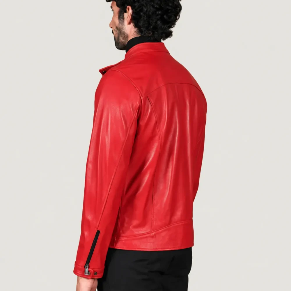 Kilcreggan Four-Zip Carmine Red Leather Café Racer Jacket