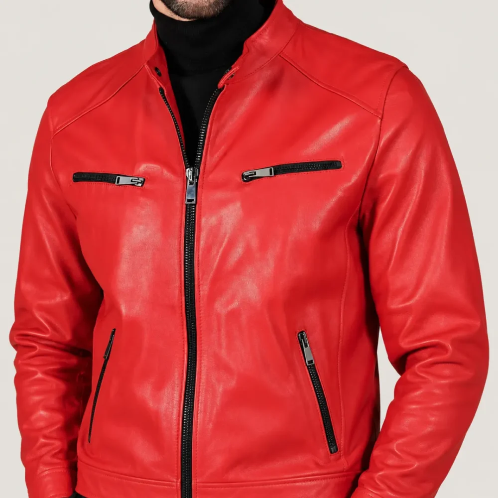 Kilcreggan Four-Zip Carmine Red Leather Café Racer Jacket