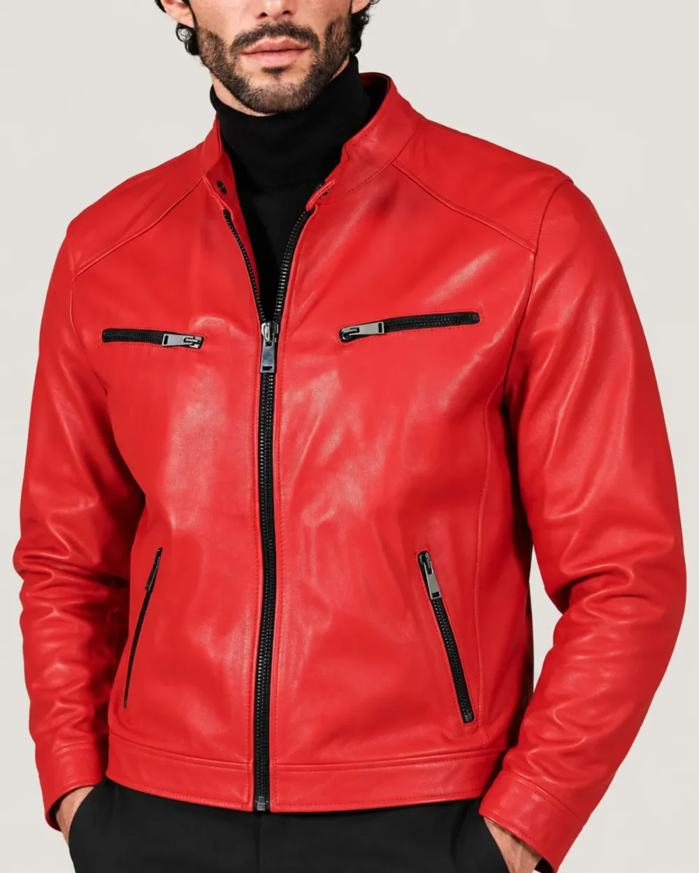 Kilcreggan Four-Zip Carmine Red Leather Café Racer Jacket