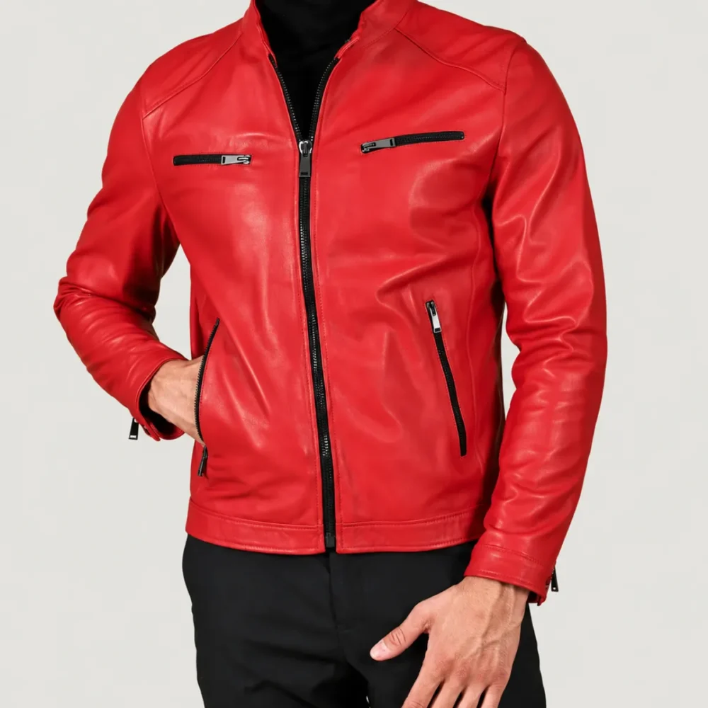 Kilcreggan Four-Zip Carmine Red Leather Café Racer Jacket