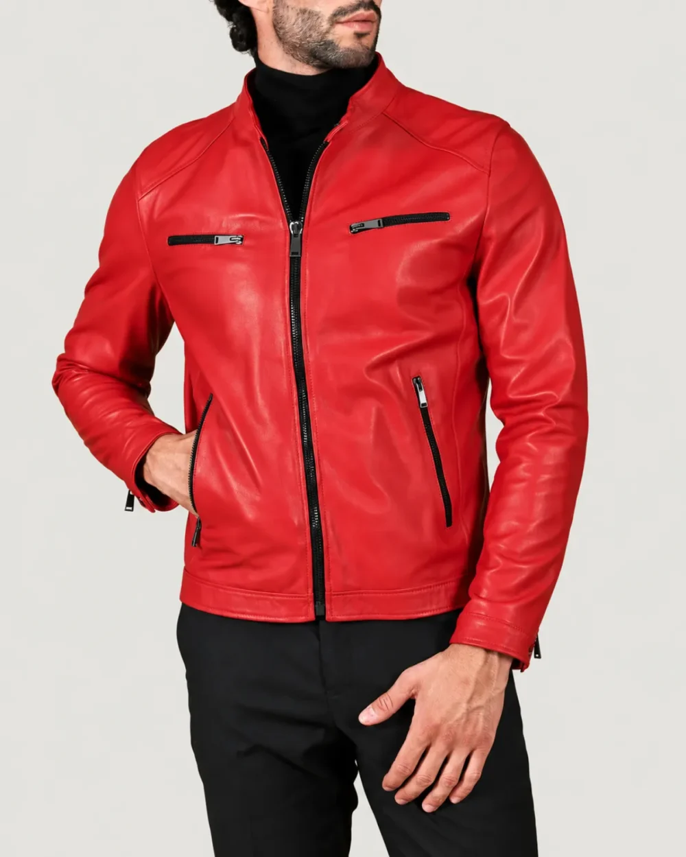 Kilcreggan Four-Zip Carmine Red Leather Café Racer Jacket