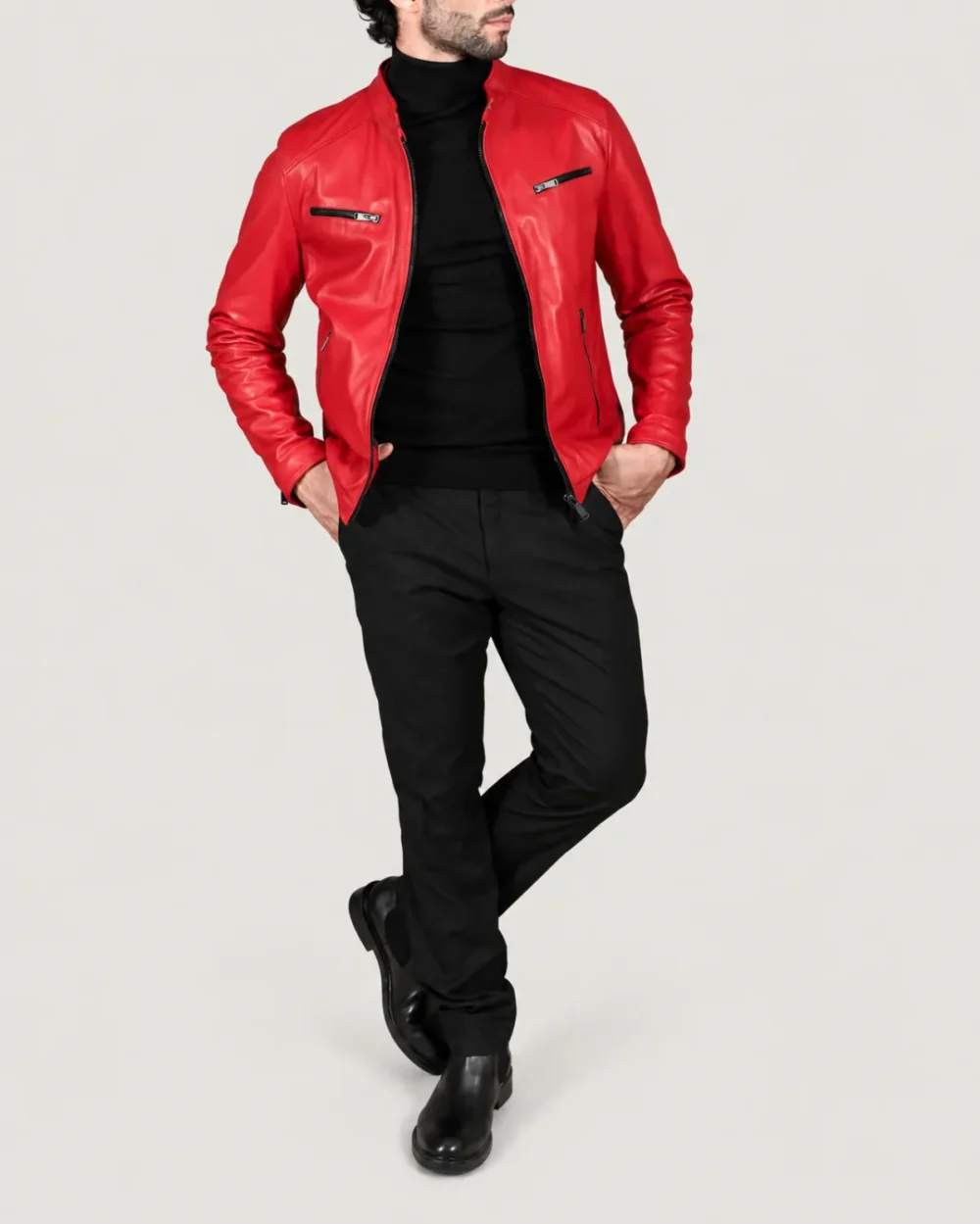 Kilcreggan Four-Zip Carmine Red Leather Café Racer Jacket