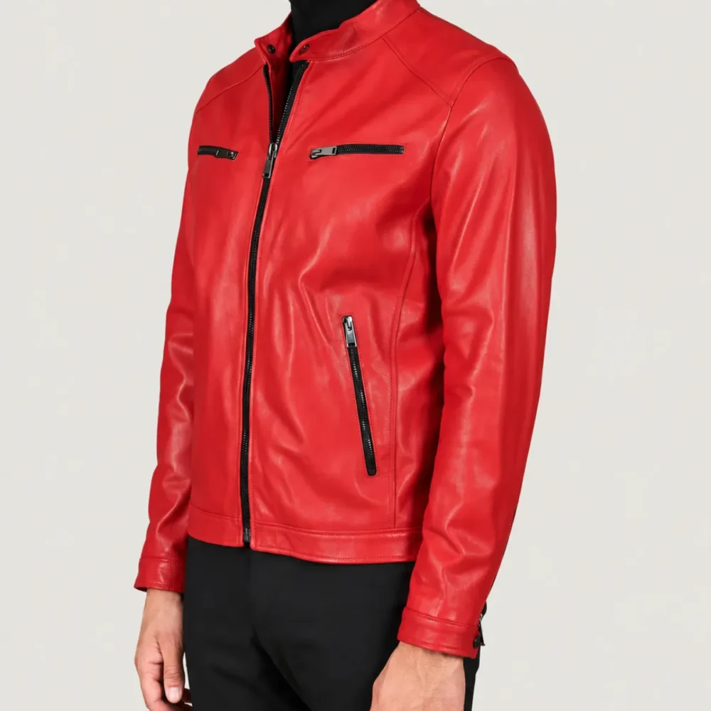 Kilcreggan Four-Zip Carmine Red Leather Café Racer Jacket