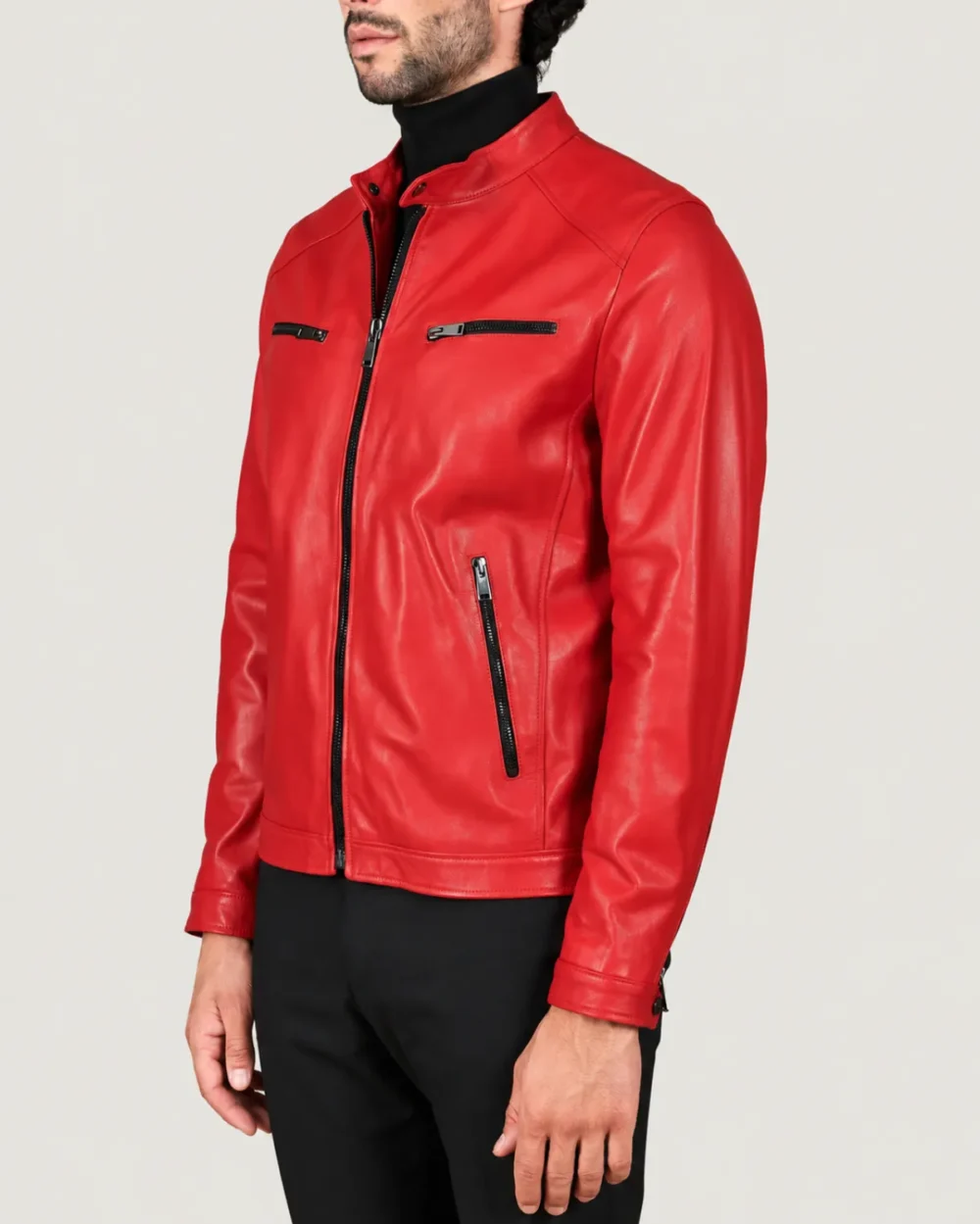 Kilcreggan Four-Zip Carmine Red Leather Café Racer Jacket