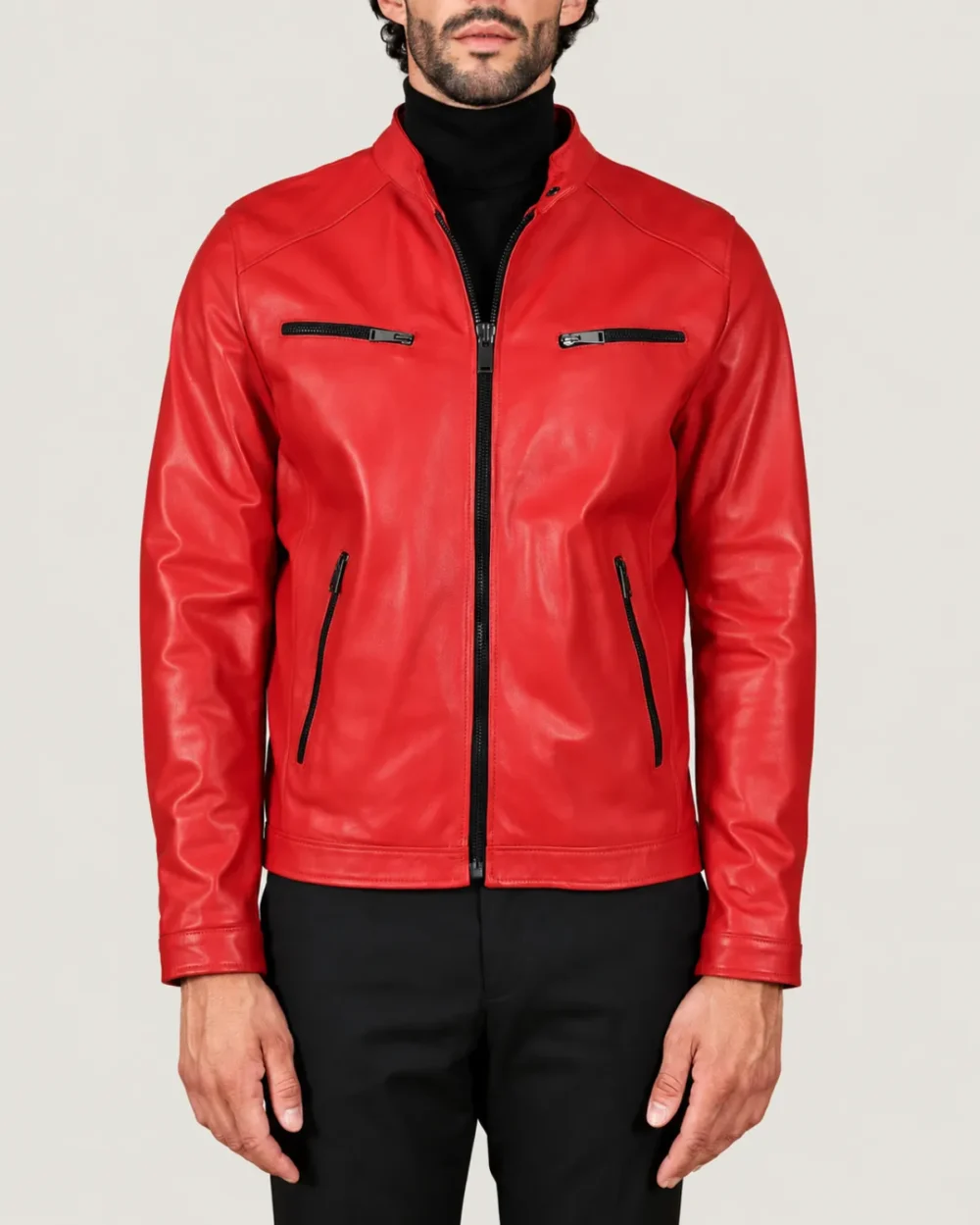 Kilcreggan Four-Zip Carmine Red Leather Café Racer Jacket