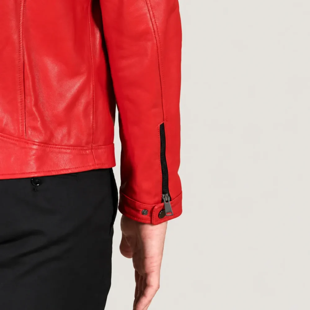 Kilcreggan Four-Zip Carmine Red Leather Café Racer Jacket