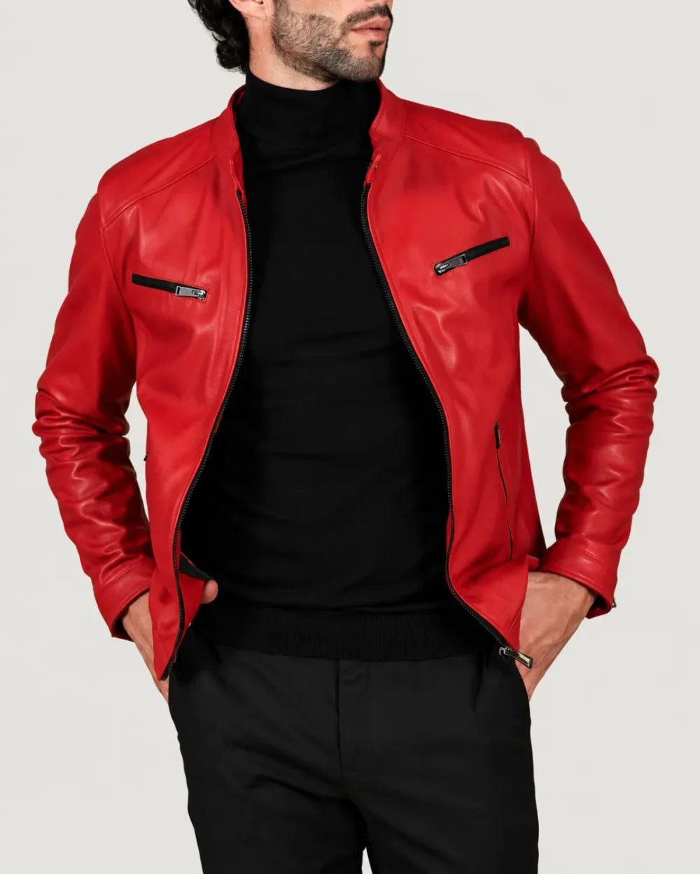 Kilcreggan Four-Zip Carmine Red Leather Café Racer Jacket