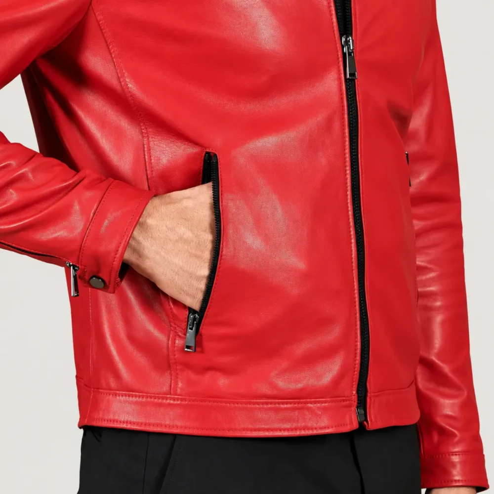 Kilcreggan Four-Zip Carmine Red Leather Café Racer Jacket