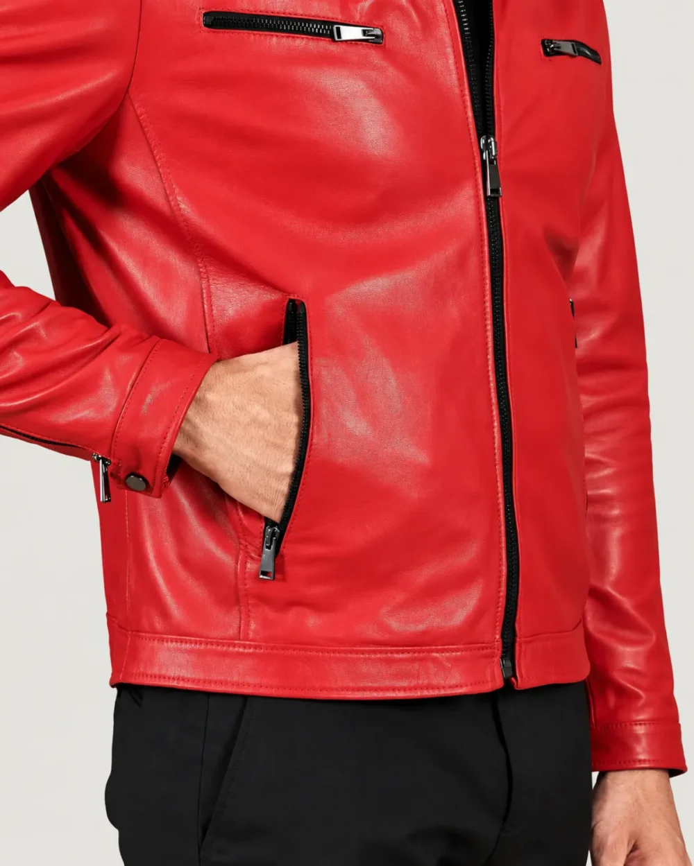 Kilcreggan Four-Zip Carmine Red Leather Café Racer Jacket