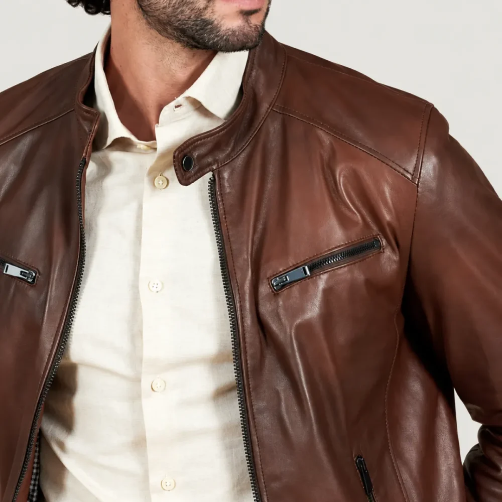 Kilcreggan Four-Zip Chestnut Brown Leather Café Racer Jacket