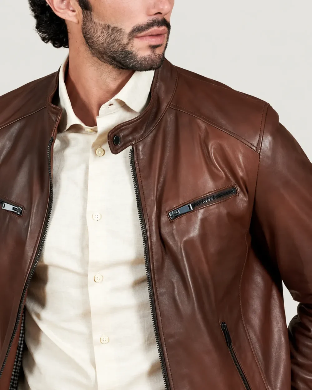 Kilcreggan Four-Zip Chestnut Brown Leather Café Racer Jacket