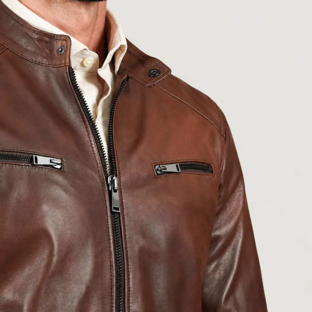 Kilcreggan Four-Zip Chestnut Brown Leather Café Racer Jacket
