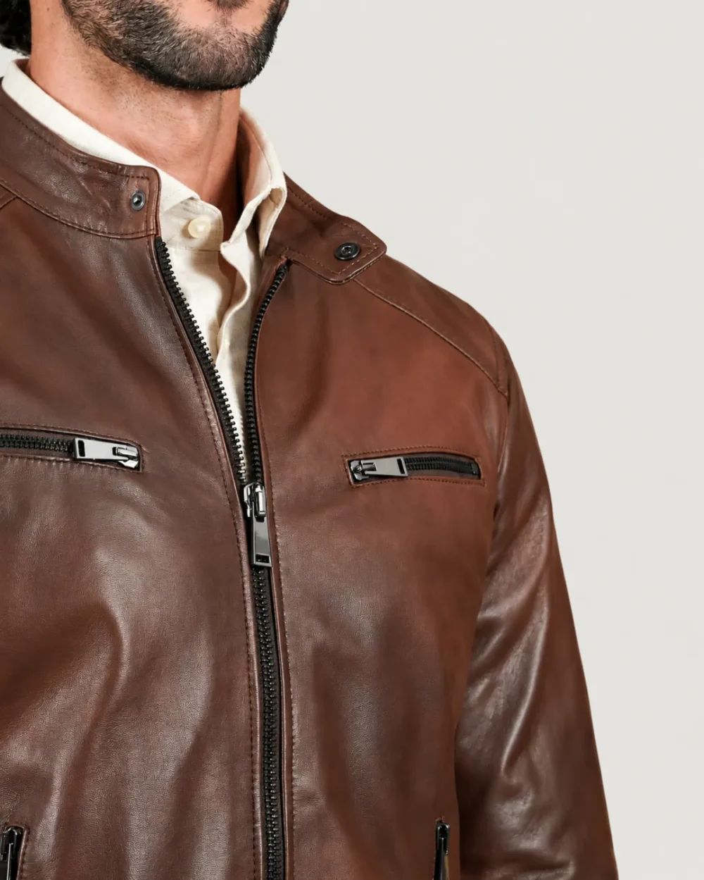 Kilcreggan Four-Zip Chestnut Brown Leather Café Racer Jacket