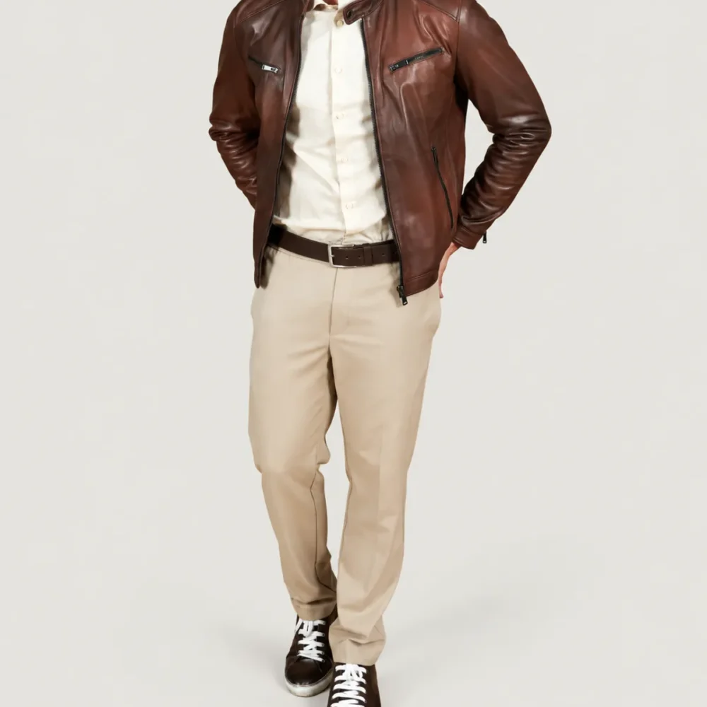 Kilcreggan Four-Zip Chestnut Brown Leather Café Racer Jacket